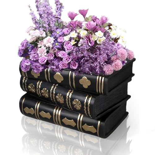 ehuoyan Gothic Book Flower Vase Stacked Black Magic Books Halloween