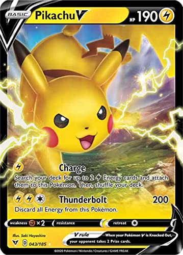 Pikachu V 043/185 Ultra Rare Pokemon Card (SWSH04 Vivid Voltage) + 1x TitanCards® Toploader
