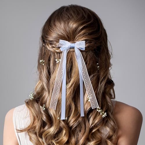 2 piezas de moños azules para el cabello con clip miniatura 6