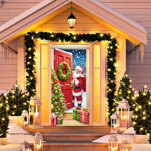 Image of BlissYard Christmas Door Cover Santa Photo Booth 35x71 Inch Polyester