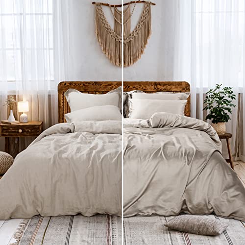 Nexhome Pro 100% French Linen Tencel Duvet Cover Set- 5Pc Queen Size 90"X90" Reversible Comforter Cover Set Soft Breathable Natural Flax Summer Cooling Bedding With Button Closure,Linen(No Insert) #TOP8