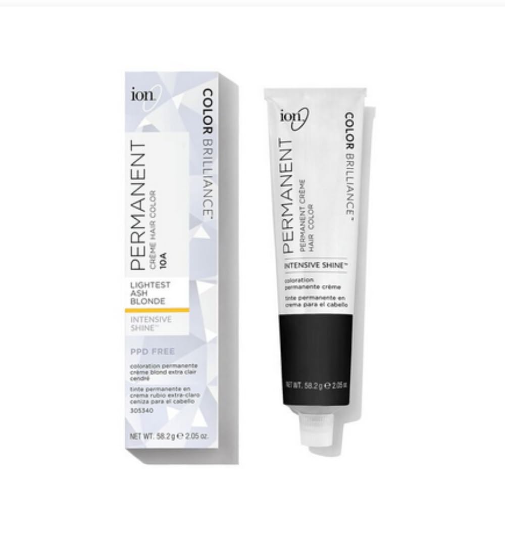 Ion Permanent Creme Hair Color 10A Lightest Ash Blonde, Vegan, Cruelty Free, PPD Free, 100% Gray Coverage, Long Lasting, Fade Resistant Color, 2.05 oz