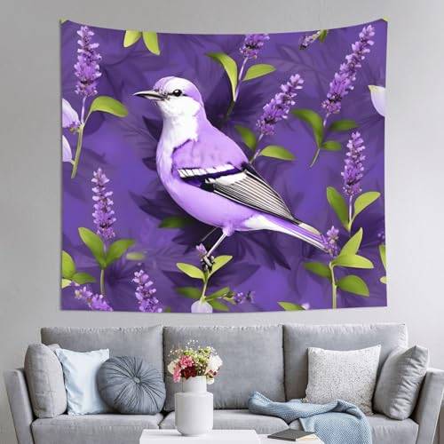 Tapisserie oiseau lavande fleurs 152x130cm grand format couvre canape