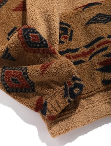 Image of ZAFUL Men 1 /4 Zipper Ethnic Aztec Fleece Unisex Winter Sweatshirt Tops 2026 | Funnel Neck Fluffy Polar Fleece Faux Sherpa Soft Thermal Pullover Kangaroo Pocket Jacket Hoodie Tops
