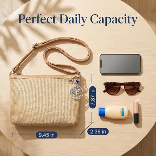 Bolso tejido de rafia boho para mujer miniatura 4