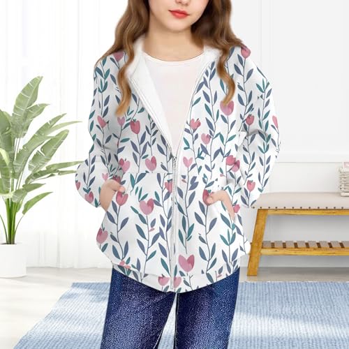 DDAPJ pyju Girls Zip Up Hoodies Cute Boho Print Hooded Sweatshirts Long Sleeve Jackets with Pockets Kids Clothes 4-12 Years2