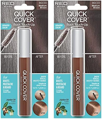 RED by Kiss Quick Cover Root Touch Up Rescue, Mascara Natural Water-Resistant Temporary Gray Concealer Cover Up Brush for Hair Mustache & Beard (Medium Brown) (2Pcs)