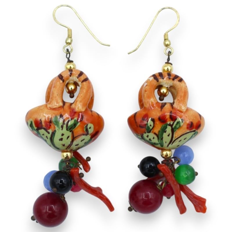 Boucles d'oreilles Panier sicilien, artisanat d'art en céramique de Caltagirone d'exception