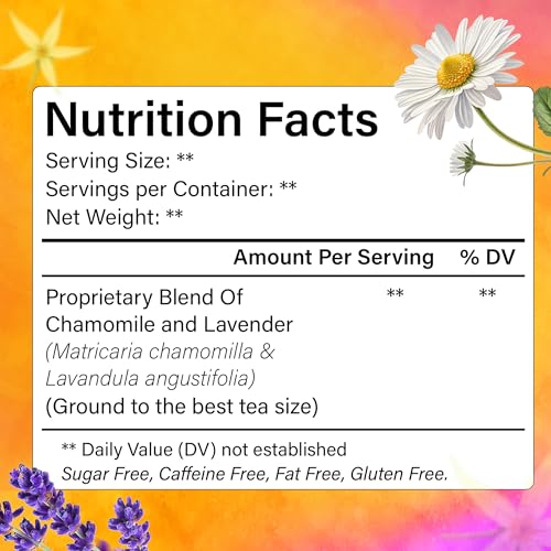 Image of FreshDrinkUS, Premium 60 Chamomile Lavender Tea Bags, Calming Herbal Blend Strong Support for Relaxation & Better Sleep | Naturally Caffeine-Free Bedtime Tea with Soothing Floral Aroma, 100% Natural, Hand-made No Sugar / Caffeine / Gluten, Vegan