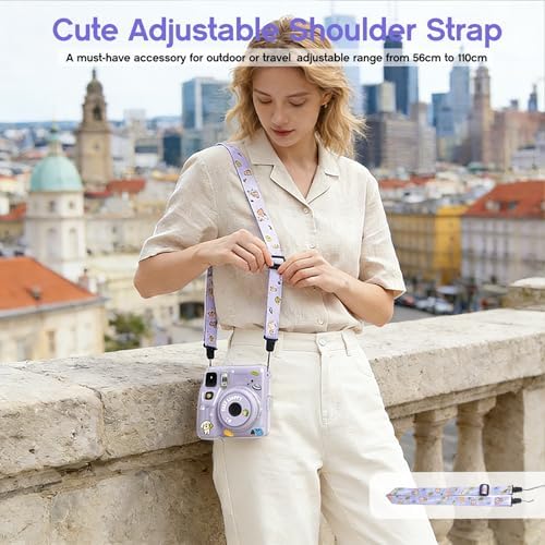 Clear Protective Case Compatible with Fujifilm Instax Mini SE, Hard Carrying Case with Photo Storage Pocket and Adjustable Shoulder Strap, Crystal Hard Cover with 64 Pocket Photo Album and DIY Sticker — view 6