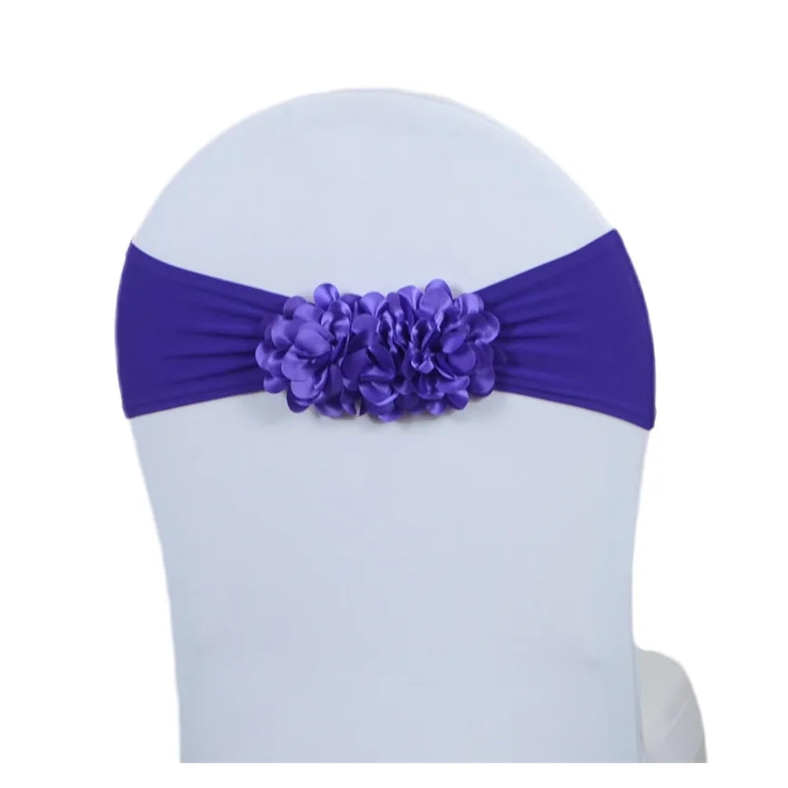 Noeud de chaise mariage violet en gaze élastique avec fleur pour banquet lot de 20