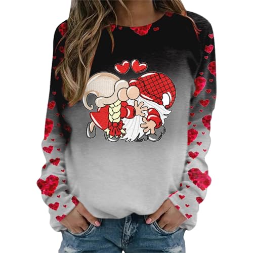Sweatshirt femme Saint-Valentin gris en coton ample pour look decontracte