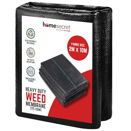 Homesecret 115 GSM Weed Membrane Heavy Duty - 2M x 10M Weed Control Membrane - Garden Membrane Weed Control - Weed Control Fabric - Landscape Fabric, Weed Barrier Fabric, Weed Matting - Black