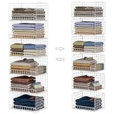 Yociyoga 6-Tier Stackable Closet Organizers and Storage Shelves, Closet Shelf Organizer Basket Bins, Foldable Sweater Storage for Clothes Organizer System, White（Patent Pending）