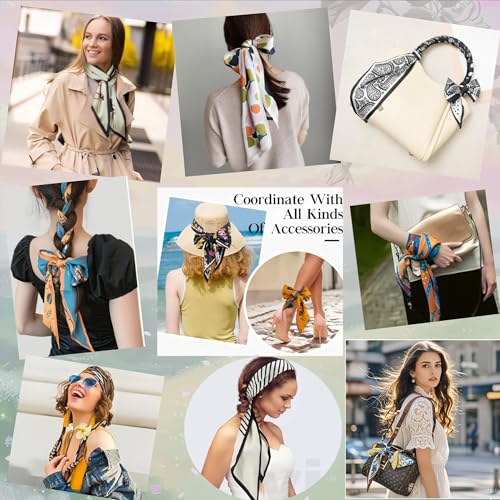 Image of Head Hair Scarf for Women,Silky Long Headscarf Purse Bag Scarfs for Handbag Fashion Satin Neck Scarves Accessories