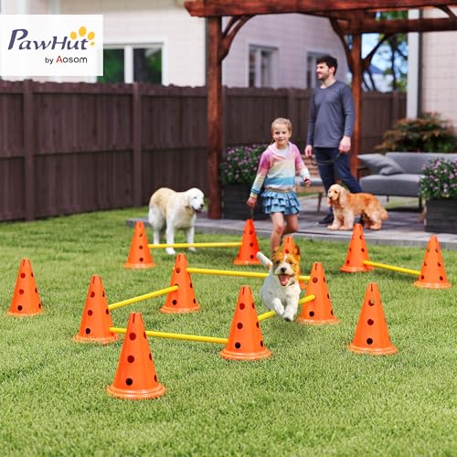 PawHut Agility Set Hunde, 6-teiliges Agility Ausrüstung mit 12 Kegel 6 höhenverstellbar Hürden Tragetasche Trainingszubehör, Trainingsset für Hundetraining