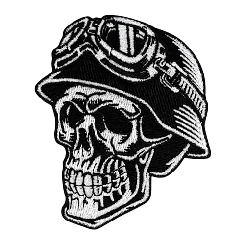 Urbanski Patch Calavera Biker con casco moto Motorcycle parche bordado termoadhesivo 9,5 x 7,5 cm | Aplique para planchar o coser
