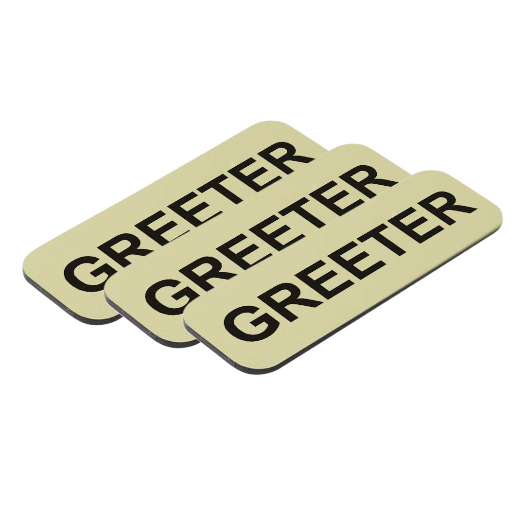 Greeter 1 x 3 Name Tag, Brushed Gold (3 Pack)