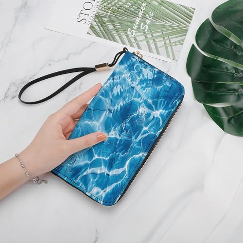 Blue Water Ripples Wristlet Long Wallet Womens Purse Zip Clutch Large Capacity Leather Purse Credit Coin Purse4