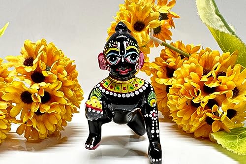 Estatua Laddoo Gopal de Latón Negro 10 cm miniatura 2