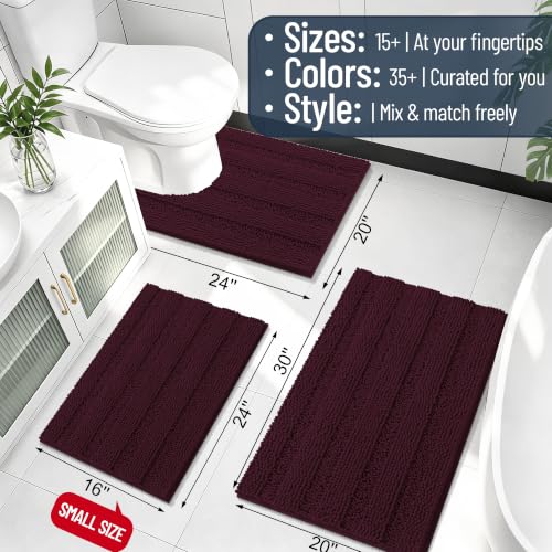 Image of Smiry Thick Chenille Bathroom Runner Rugs 44x24, Extra Absorbent Striped Bath Mat, Machine Washable, Rubber Backing, Long Bath Rugs for Bathroom, Tub & Shower, Home Decor Accessories, Black Cherry