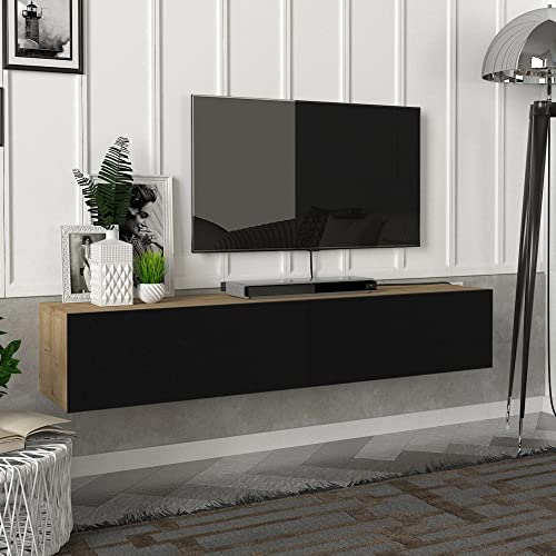 [en.casa] Meuble TV Support Télé Suspendue au Mur avec Compartiments de Rangement Banc...