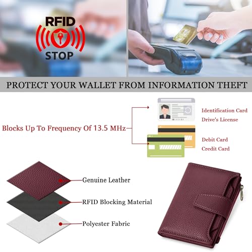 Image of Airkit Small Wallet Women RFID Blocking Soft Leather Bifold Compact Card Holder Wallet for Women with Zipper Coin Pocket 4 ID Window