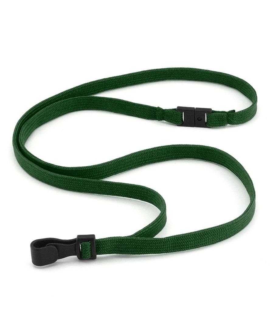 Pack of 50 Green Breakaway Lanyards with Plastic J-Hook Clips Plain Coloured - By LanyardsTomorrow Neck Strap For Key Name Tag Badge Pass Card Holders Bulk Lanyard ID Supplies