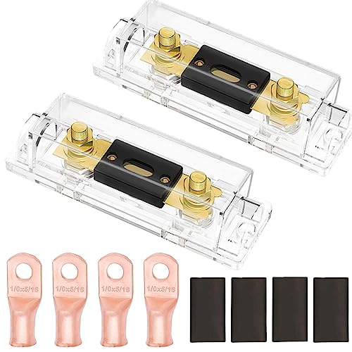 Smseace 2Pcs 200A Gold Plated Anl Fuse With 2Pcs Fuses Holders +4Pcs 1/0Awg Copper Ring Terminal Suitable For 1/0,2,4Awg Protect Controller Used For Car Audio And Other High Current Applications #TOP8