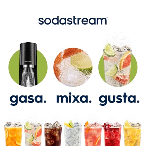 Sodastream - Terra Wassersprudler, Quick Connect Zylindersystem, mit 60L CO2-Zylinder, 3x BPA-freie 1L Flasche, spülmaschinengeeignet, Nachhaltig & reduziert Einwegplastikmüll, schwarz