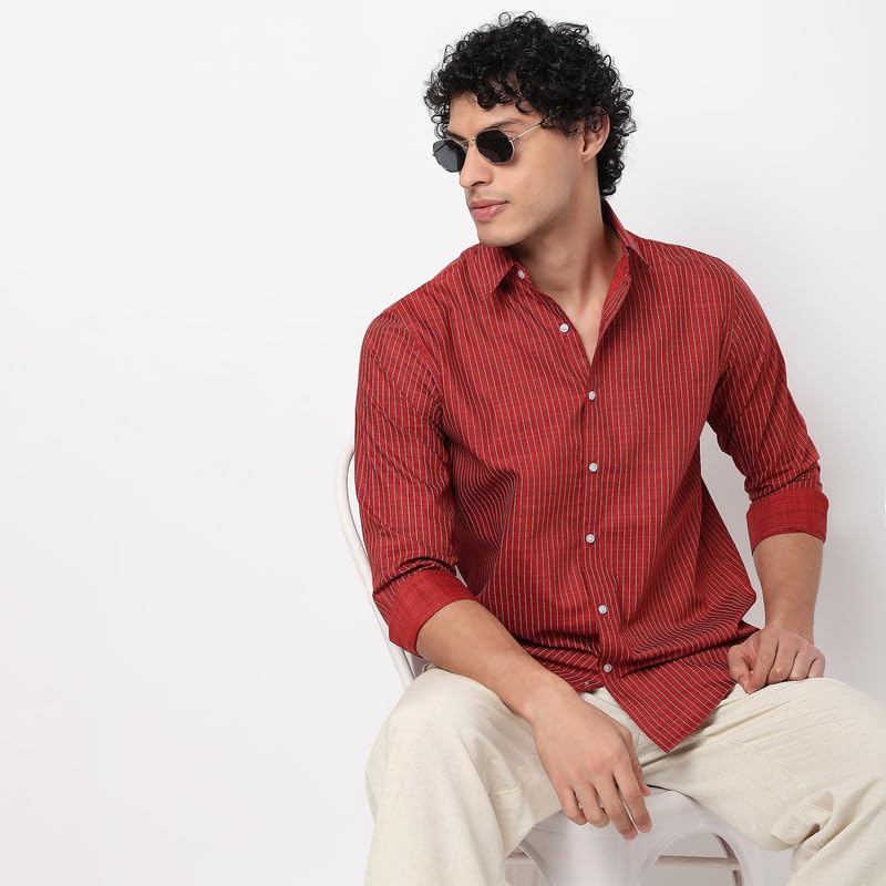 Image of Mens Striped Slim Fit Cotton Casual Shirt | Full Sleeves Mens Shirts | Stylish Shirt for Men