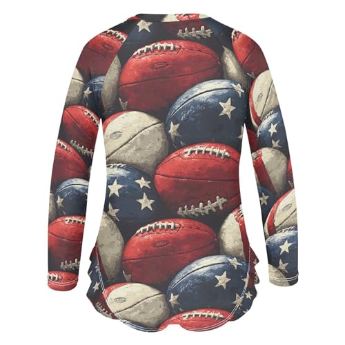 ALAZA Rugby Ball Star American Football Girls One Piece Swimsuit Long Sleeve Rash Guard Swimsuits UV 50+ Swimwear Zipper3