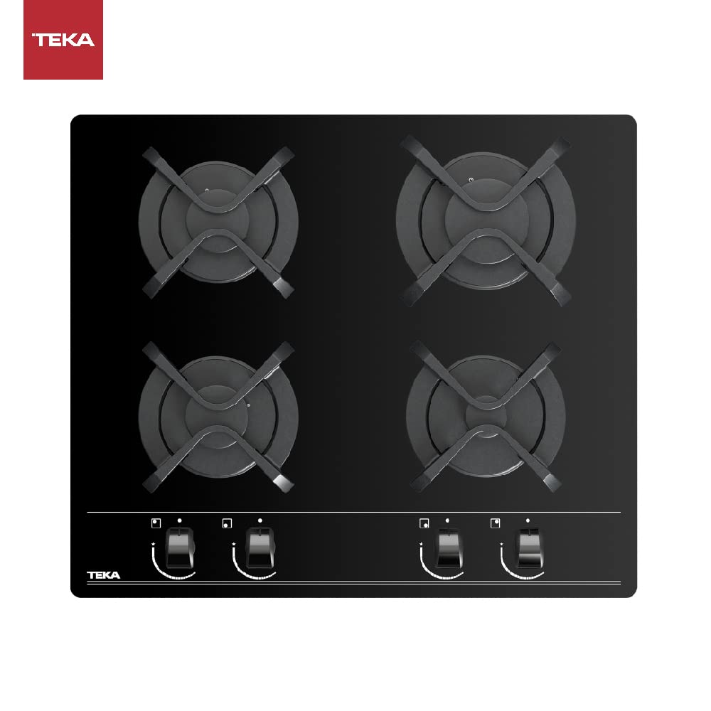 TEKA Placa de Gas 60 cm, 4 Quemadores, Autoencendido y Seguridad Termopar, Parrillas de Fundición, Modelo GBC 64000 KBN