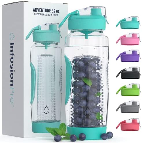 Infusion Pro 32 oz Fruit Infuser Water Bottle with Insulated Sleeve & 50 Recipe Fruit Infusion Water eBook : Bottom Loading, Large Water Infuser for More Flavor : Unique Gift Idea for Women