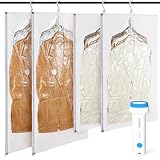 Hanging Vacuum Storage Bags with Electric Pump – 4-Pack Hanging Vacuum Seal Bags for Clothing, Space-Saving Compression Bags for Suits, Jackets, Travel Wear, Winter Coats & Outerwear