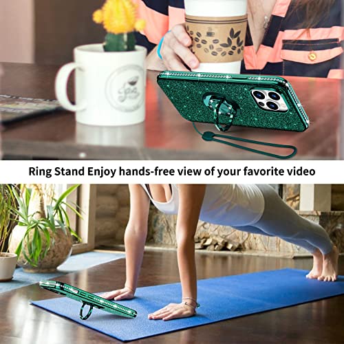 Ocyclone Compatible With Iphone 13 Pro Case, Glitter Diamond Cover With Ring Stand Cute Protective Phone Case For Women Girls Compatible With Iphone 13 Pro 6.1 Inch 2021 - Pine Green #TOP6