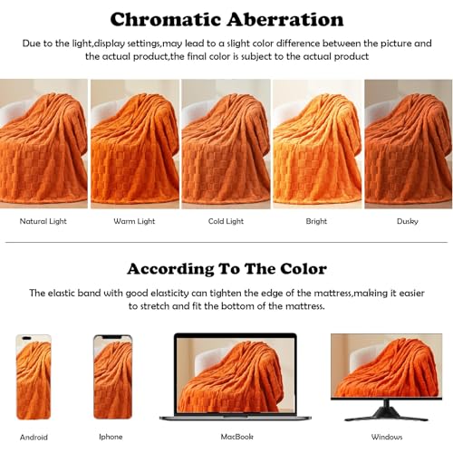 NEWCOSPLAY Super Soft Twin Blanket Orange Premium Silky Flannel Fleece 3D Checkered Lightweight Bed Blanket All Season Use (Orange Checkered, Twin(60"x80"))