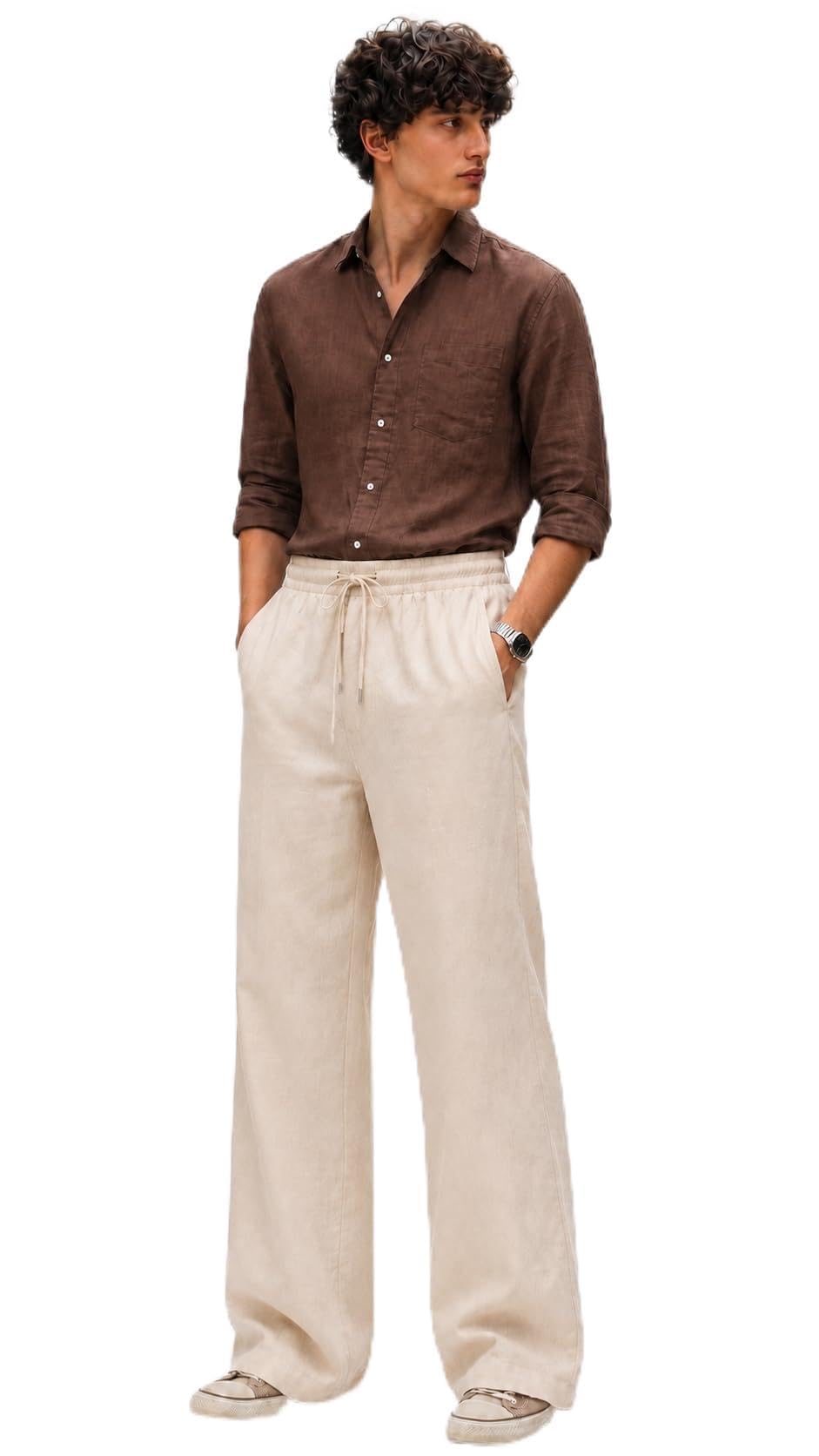 Men's Cotton Linen Blend Loose Fit Trouser | Drawstring Waist | Lightweight Breathable Fabric | Side Pockets | Soft Feel | Casual Comfort Wear | Pack of 1-picture-11