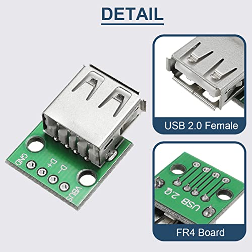 DAOKAI 10 Stück USB Typ A Buchse auf DIP Adapter 2,54 mm 4 Pin USB 2.0 Typ A Buchse auf DIP Konverter Breakout Board für DIY Netzteil mit 40 Pin Header
