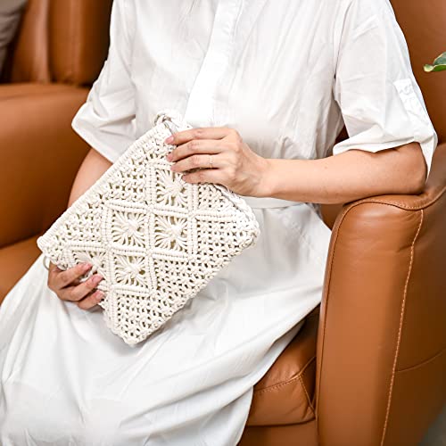 Eiyye Boho Crossbody Handbag Summer Beach Purse Crossbody, Boho Envelope Clutch Crochet Handmade Purse With Tassel, White #TOP5