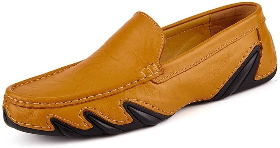 YOIQIMen's Oxfords LZRDZSW Leisure Driving Loafers for Men Round Toe Casual Walking Penny Shoes Literal Leather Slip On Stitch Whippersnapper Non-slip oxford shoes men (Color : Yellow, Size : 42 EU)