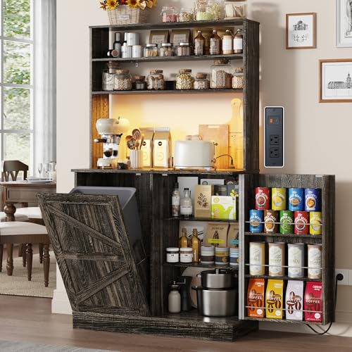 Squireewo 63" H Pantry Cabinets with 10 Gallon Trash Can,Led