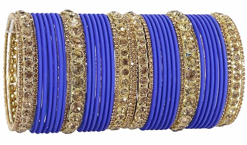 Image of NMII Non-Precious Metal Base Metal and Studded Zircon Gemstone and Matte Finish Worked Bangle set for Women /Girls