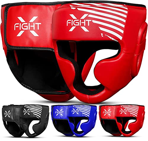 FightX Juego de equipo de entrenamiento de boxeo para boxeadores, artes marciales mixtas, protector de cabeza de cuero sintético para Muaythai, Kickboxing, sparring, casco de lucha para hombres y