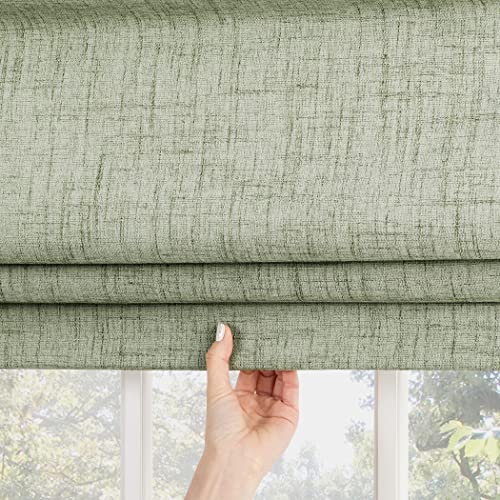 Sun Zero Seraphina Textured Total Blackout Cordless Roman Shade, 27" X 64", Sage Green #TOP3