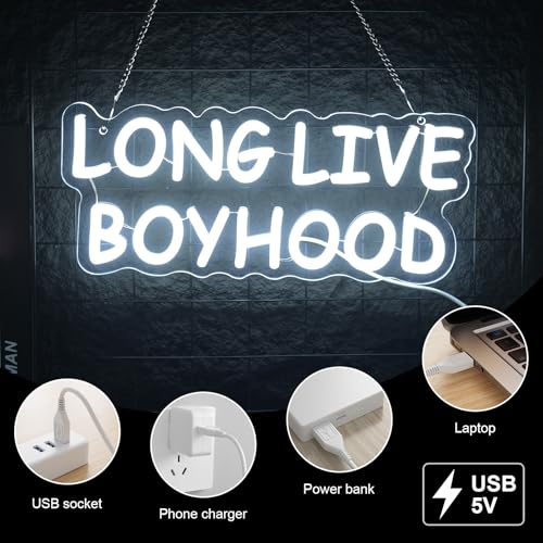 Image of Long Live Boyhood Neon Signs for Wall Decor, Dimmable Boys Room Classroom Neon Sign, USB Powered Kids LED Neon Light for Christmas Birthday Kid's Gift, Thanksgiving Gift (13.77 * 5.9in)
