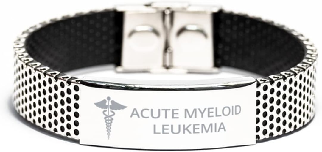 Medical Stainless Steel Bracelet, Acute Myeloid Leukemia Awareness, Medical Symbol, SOS Emergency Health Life Alert ID Engraved Stainless Steel Jewelry Silver Adjustable Bracelet For Women Men Teen