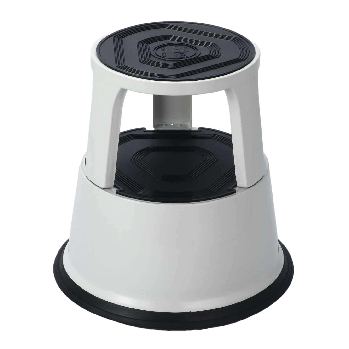 Light Grey Metal Round Rolling Kick Step Stool with Castor Wheels and 150kg Load Capacity