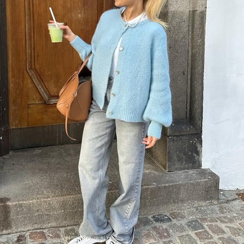 Image of Women Y2k Crop Cardigan Sweater Long Sleeve Button Down Cardigan Vintage Open Front Sweater Cute Knit Pullover Tops