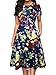 oxiuly Women's Vintage Round Neck Floral Casual Pockets Tunic Party Cocktail Cotton Blend A-Line Summer Dress OX262